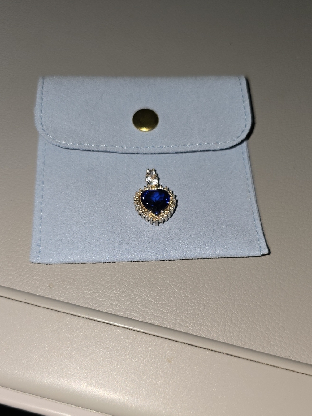 Sapphire Heart Surrounded By CZ Diamonds.  925 CID